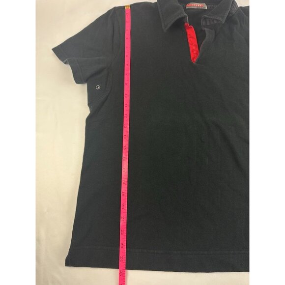 Prada Vintage Piquet Mens Polo Shirt Open Placket Logo Black Cotton M - Picture 8 of 8